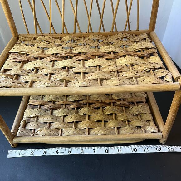 Vintage Wicker Rattan Wall Cabinet Shelf Hanging Bathroom Boho MCM Folding Towel - Picture 15 of 16